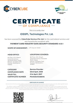 IDSSPL Technologies Private Limited PCI DSS v4.0.1 certificate of compliance